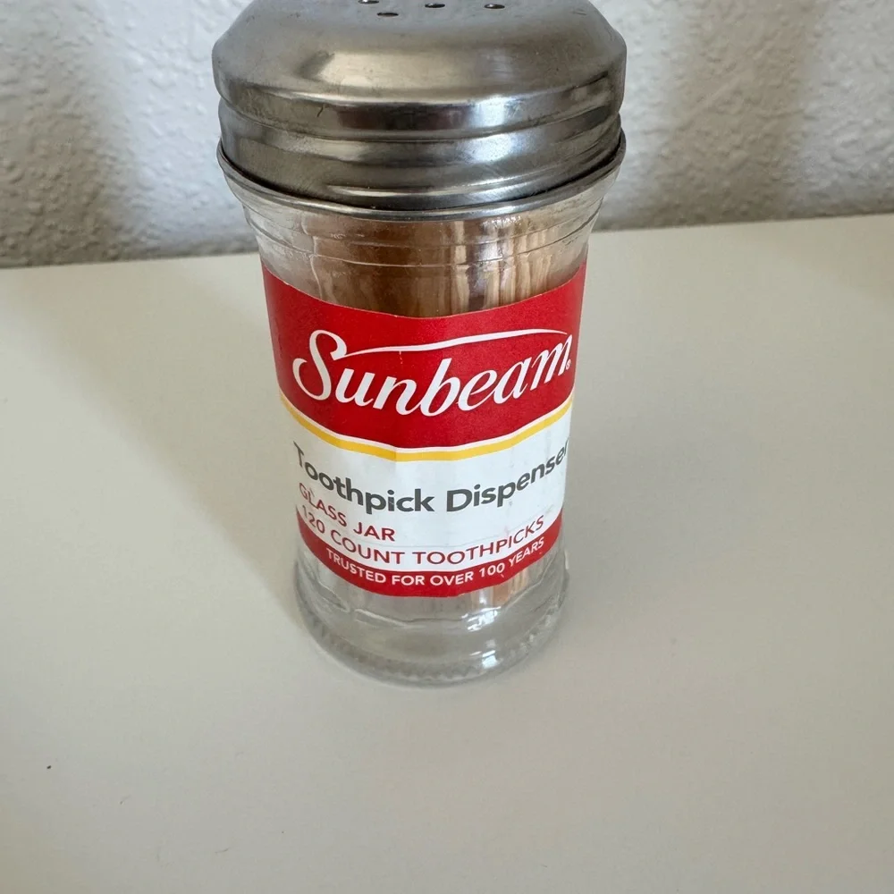 Vintage Sunbeam Red and White Salt & Pepper‎ Shaker w/toothpick dispenser